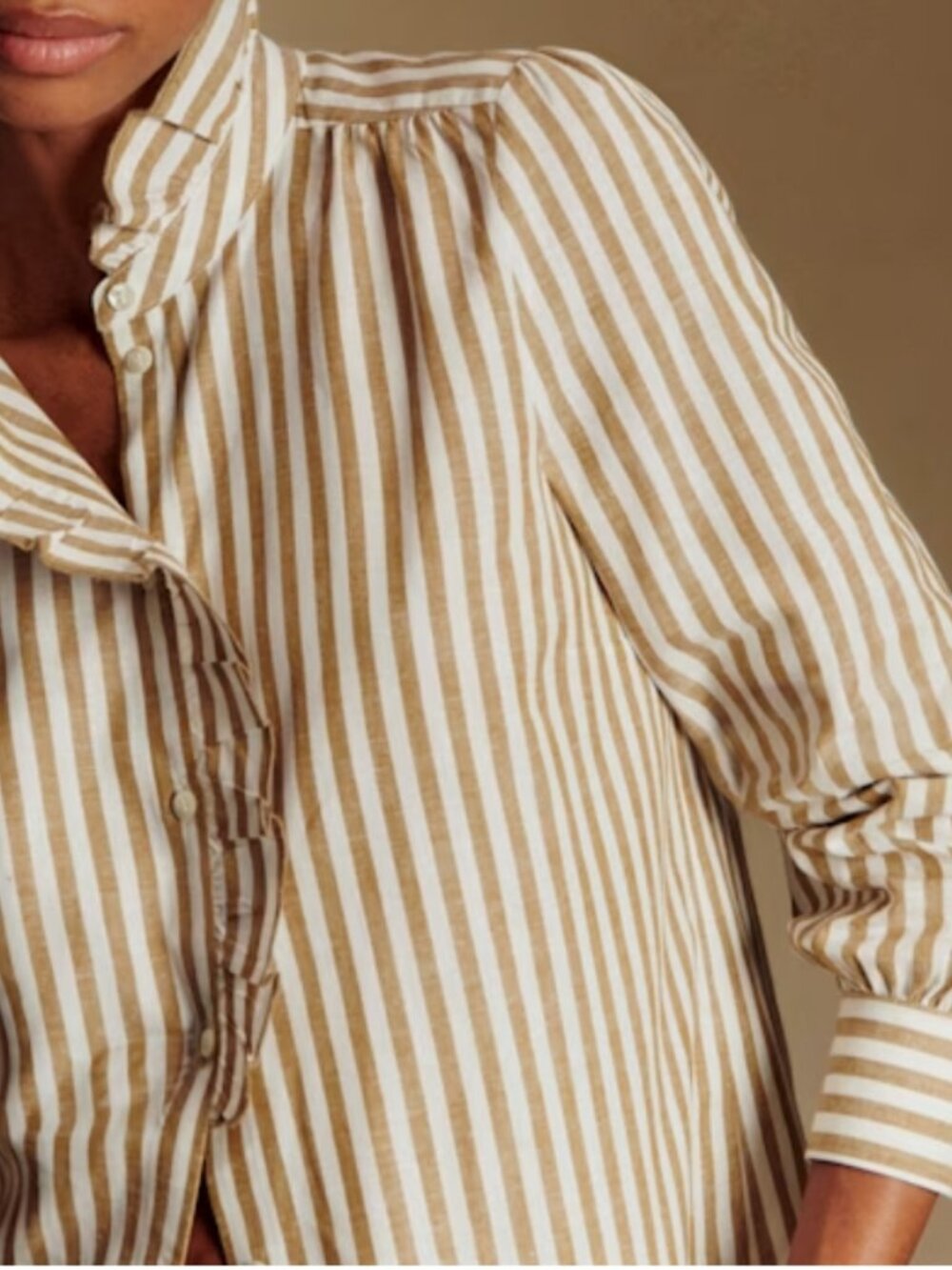 Sezane Chlo Shirt Ecru-Camel Stripes in Organic Cotton